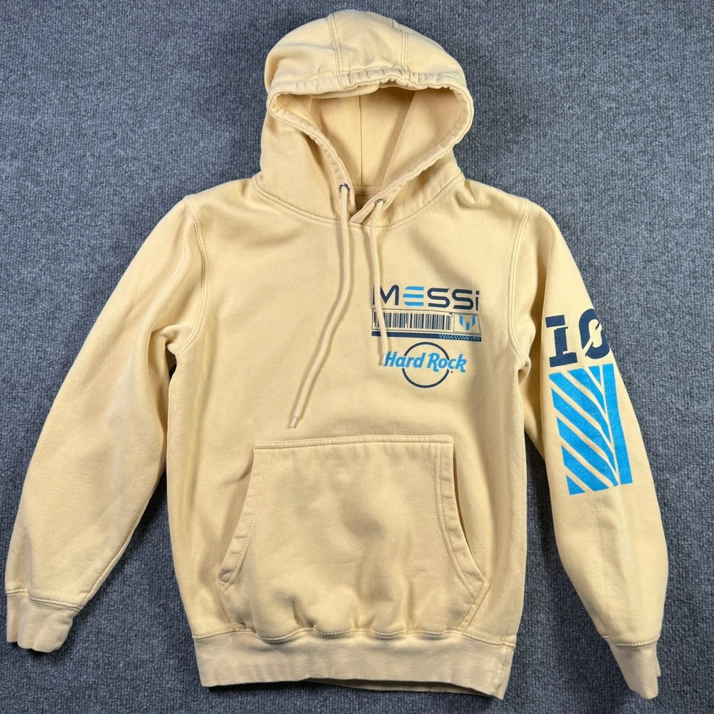 Hard Rock Messi Hoodie Mens Small Yellow Live Greatness Graphic Pullover